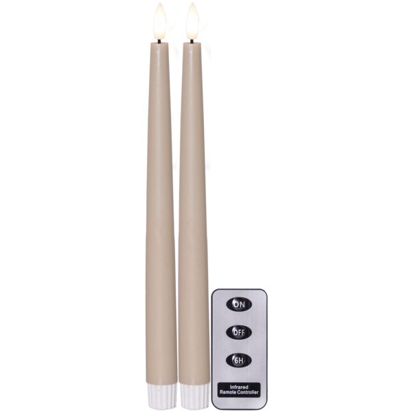 Antikljus beige LED 28cm 2-pack ink. fjärrkontroll