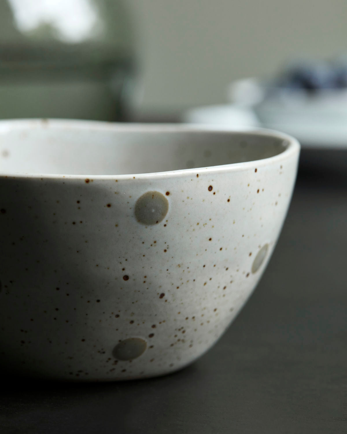 Skål dots vit/grön 12cm