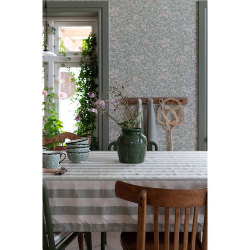 Amalia lindblomsgrön/vit duk